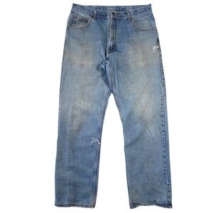 Key Industries Mens Light Wash Distressed Straight Leg Workwear Jeans 36x34